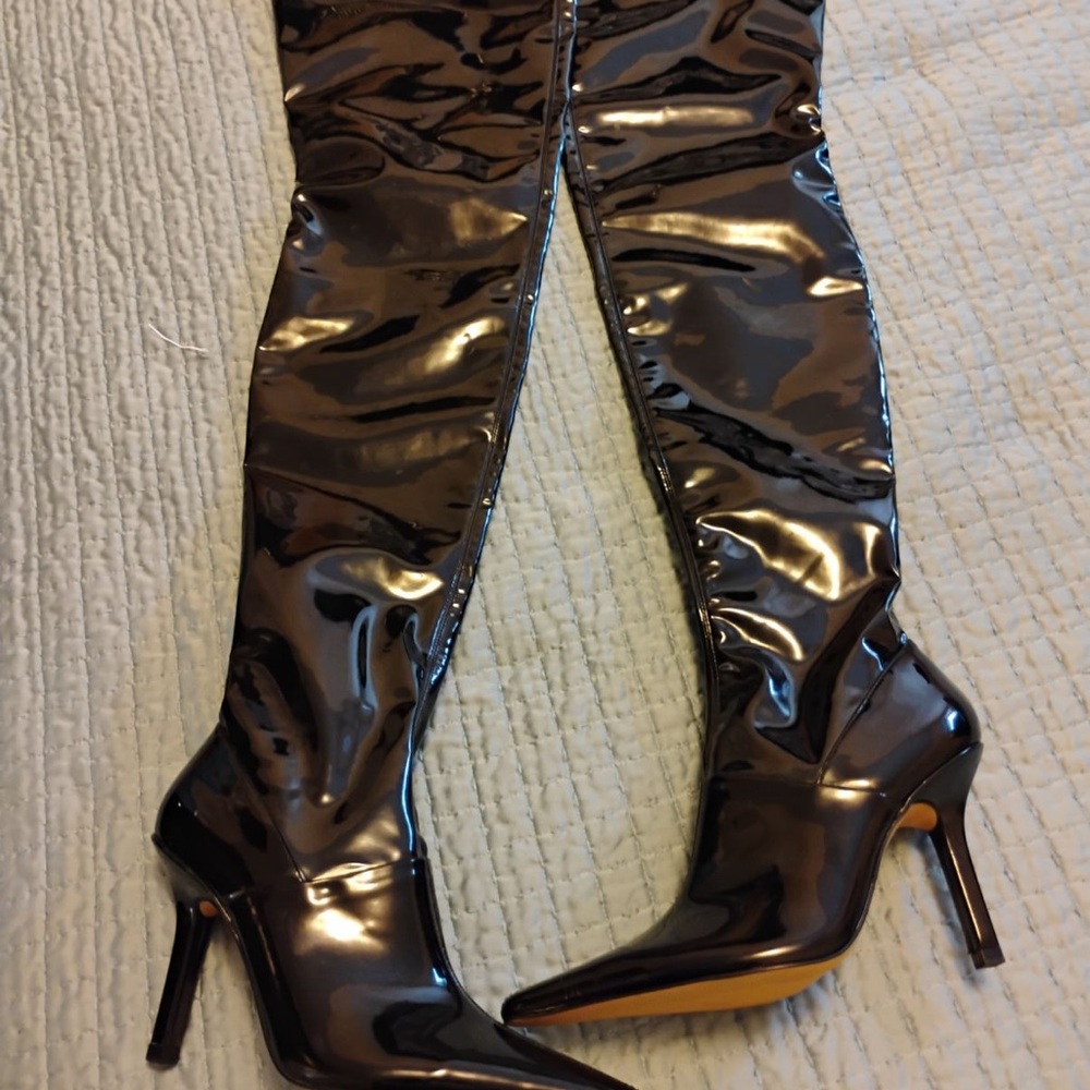 Zara Black Patent Leather Over-the-Knee Boots